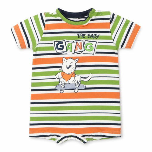 TUP TUP Boys Green Striped  Romper One-Piece Size 0-3 Months  - Orange The Baby Gang Cat