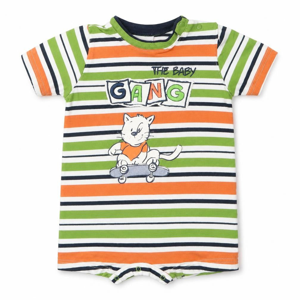 TUP TUP Boys Green Striped  Romper One-Piece Size 0-3 Months  - Orange The Baby Gang Cat