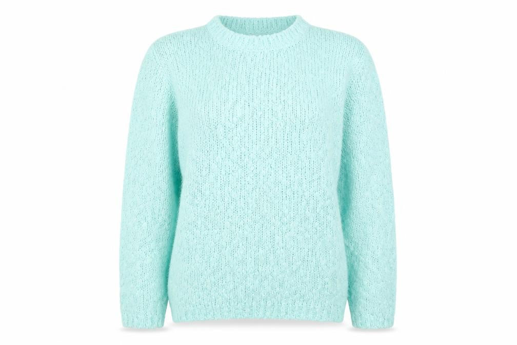 Front view of GI women’s blue knit jumper, size UK 12