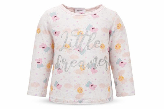 Front view of George girls’ grey geometric babydoll pyjama top, size 18-24, months - peppa pig
