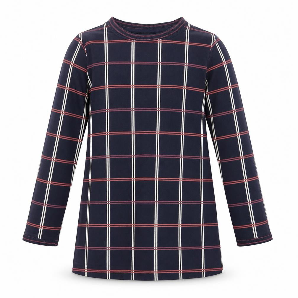 Front view of Crafted girls’ blue check basic t-shirt, size 11-12, years