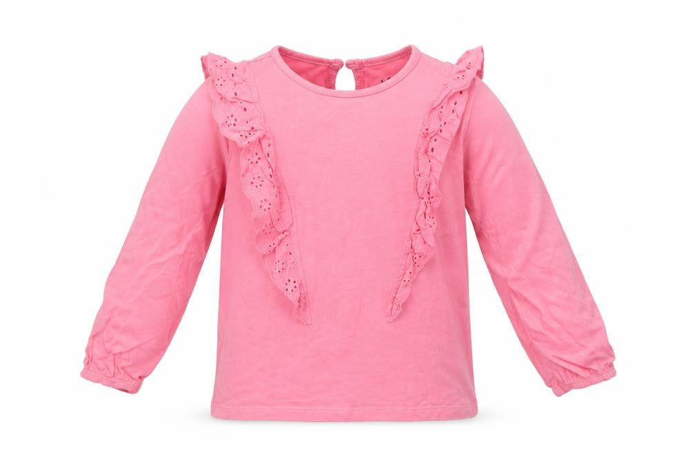 Front view of F&F girls’ pink basic t-shirt, size 24, months