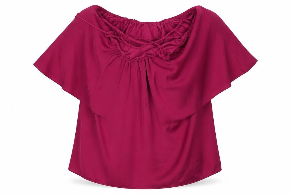 Front view of River Island women’s purple basic blouse, size UK 12