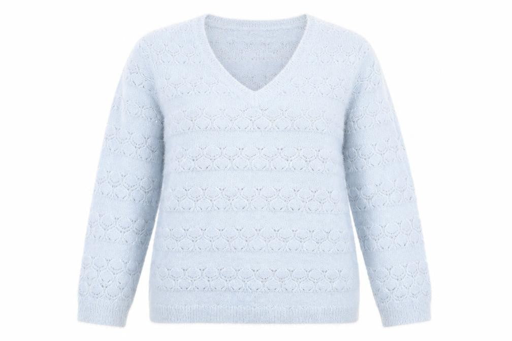 Front view of Damart women’s blue jumper, size UK 14
