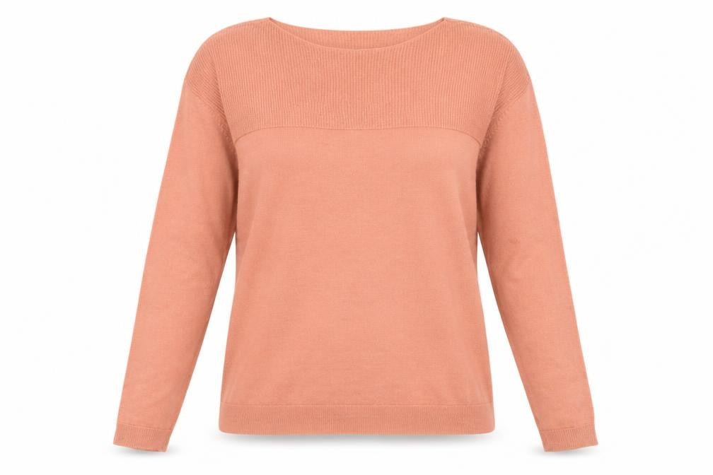 Front view of Preworn women’s pink jumper, size UK 14