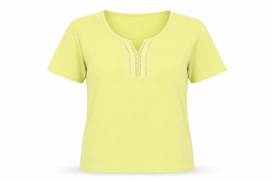 Front view of love tees women’s green basic t-shirt, size UK 18
