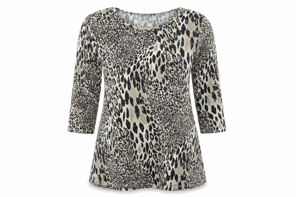 Front view of Classics women’s multicoloured animal print basic t-shirt, size UK 12