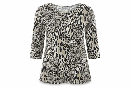 Front view of Classics women’s multicoloured animal print basic t-shirt, size UK 12