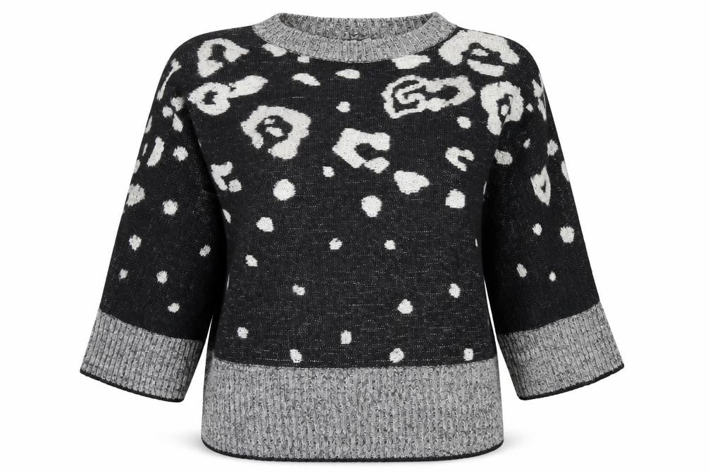 Front view of Anthology women’s multicoloured animal print jumper, size UK 20