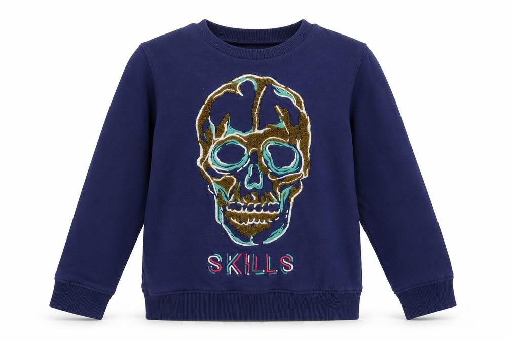 Front view of Preworn boys’ blue pullover sweatshirt, size S