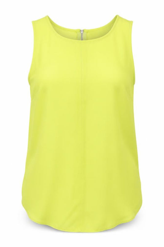 Front view of Atmosphere women’s yellow satin basic tank, size UK 12