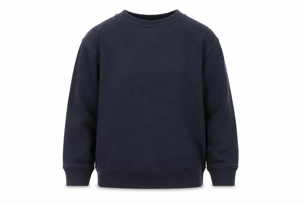 Front view of Tu boys’ blue pullover sweatshirt, size 4, years