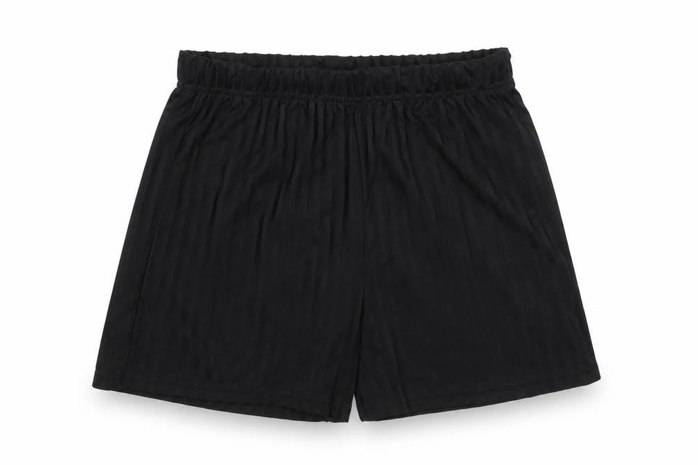 Front view of Schoolwear boys’ black striped sweat shorts, size 10, years
