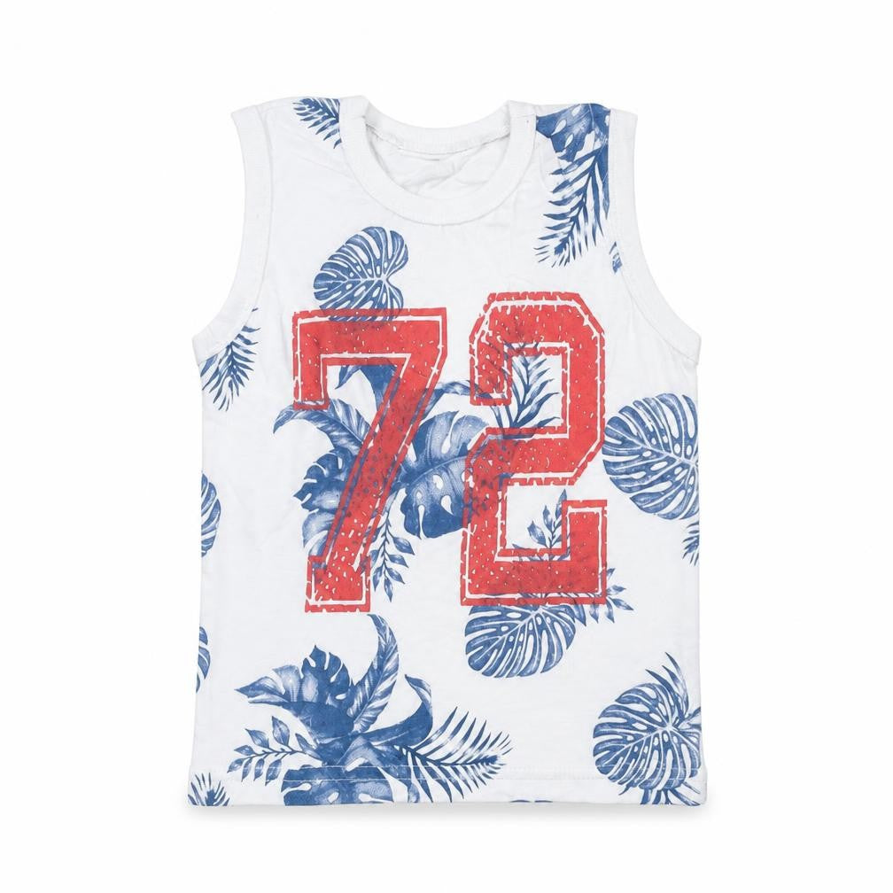 Front view of Preworn boys’ white floral basic tank, size 3, years