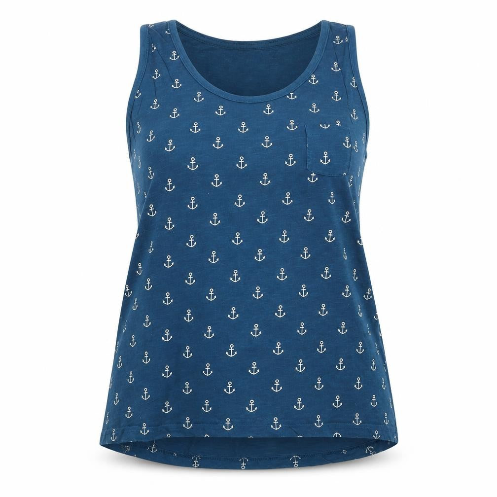 Front view of Avenue women’s blue basic tank, size UK 16, - anchors