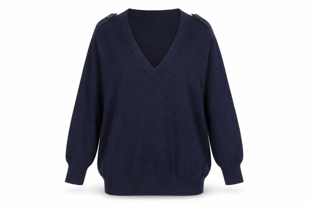 Front view of Gharani Strok women’s blue jumper, size UK 12