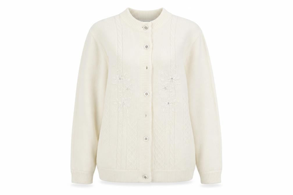 Front view of Reflect women’s ivory cardigan jumper, size XL