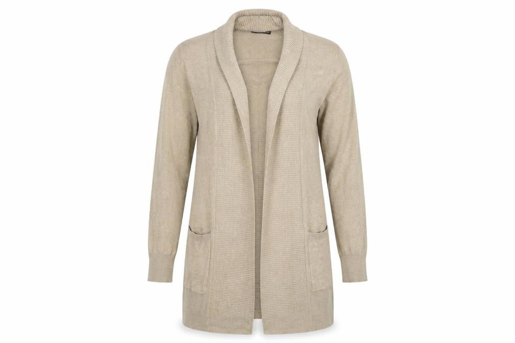Front view of Marks & Spencer women’s beige cardigan jumper, size XS