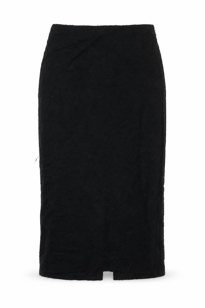 Front view of Preworn women’s black a-line skirt, size UK 16