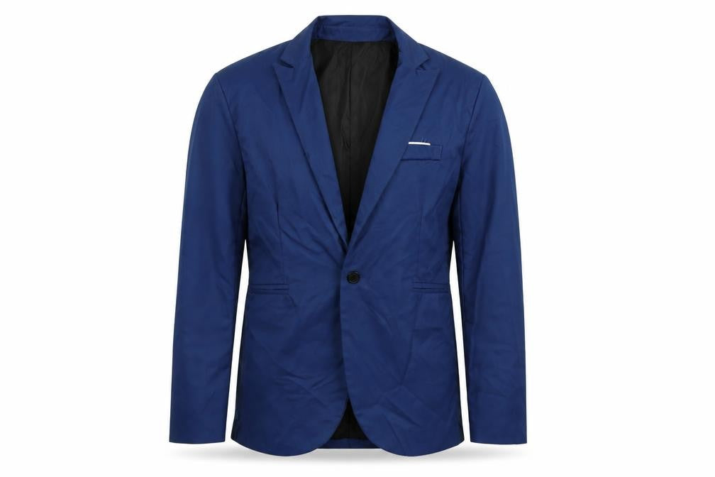 Front view of Fashion men’s blue jacket blazer, size S