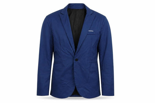 Front view of Fashion men’s blue jacket blazer, size S