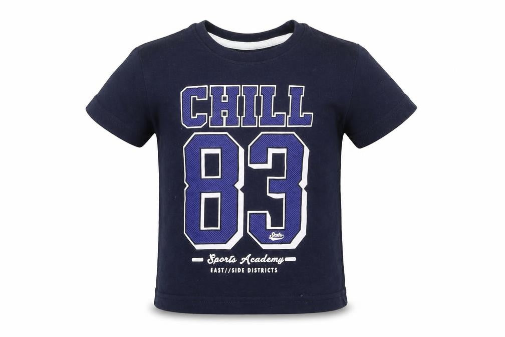 Front view of Primark boys’ blue basic t-shirt, size 18-24, months - chill
