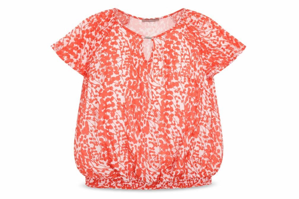Front view of Savoir women’s red geometric basic blouse, size UK 16