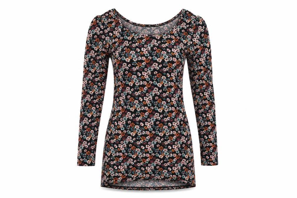 Front view of Divided women’s black floral a-line, size UK 10