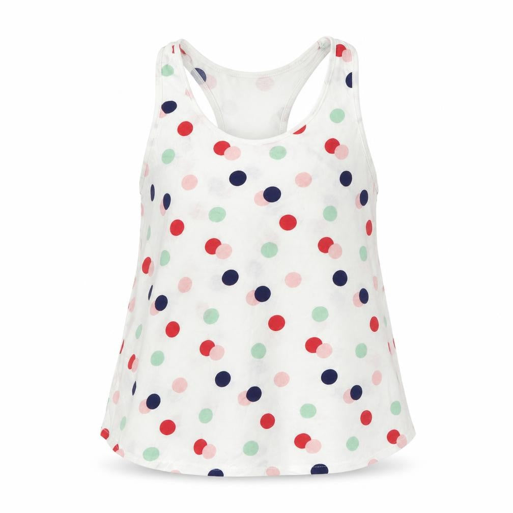 Front view of H&M girls’ white polka dot basic tank, size 11-12, years
