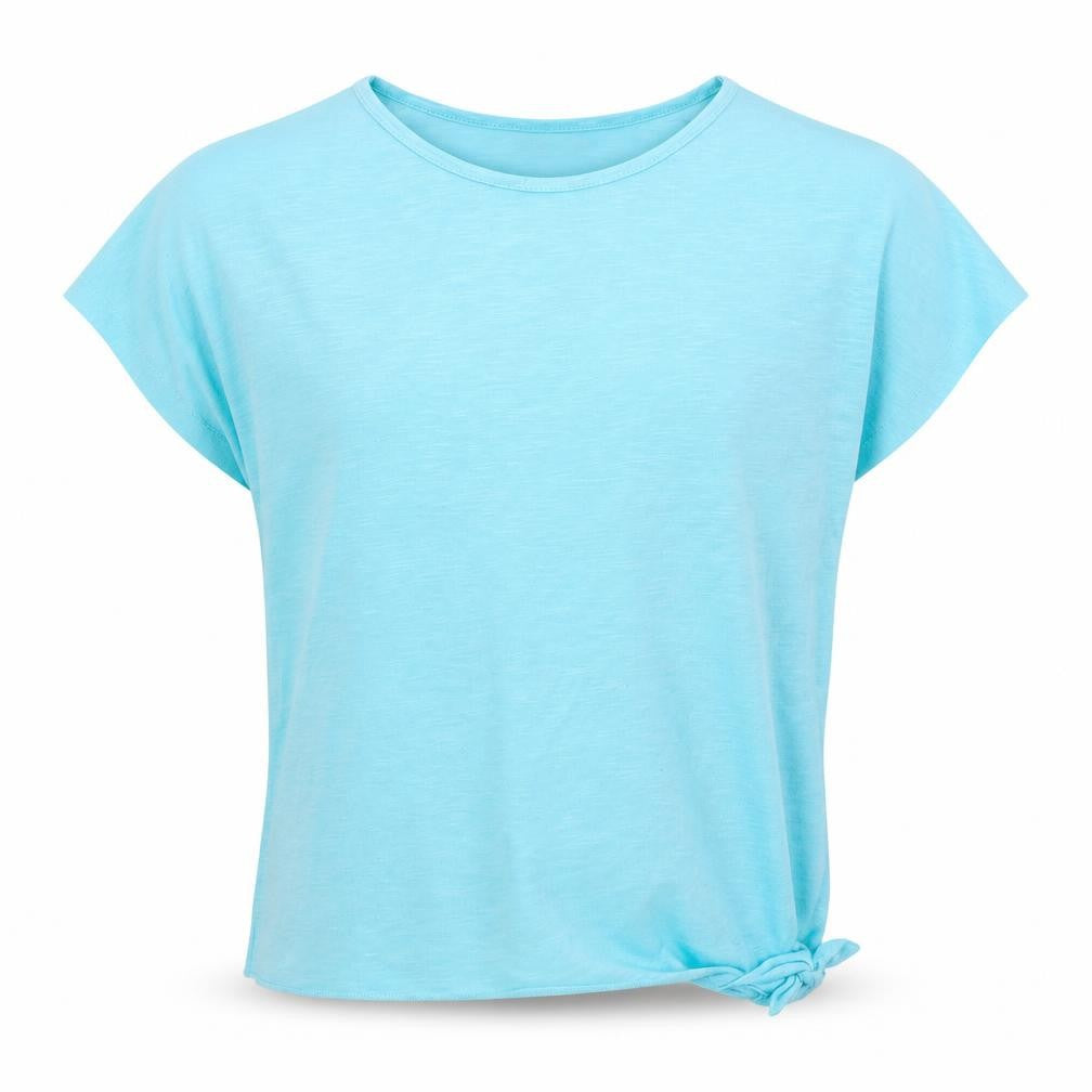 Front view of MISS EVIE girls’ blue basic t-shirt, size 13-14, years