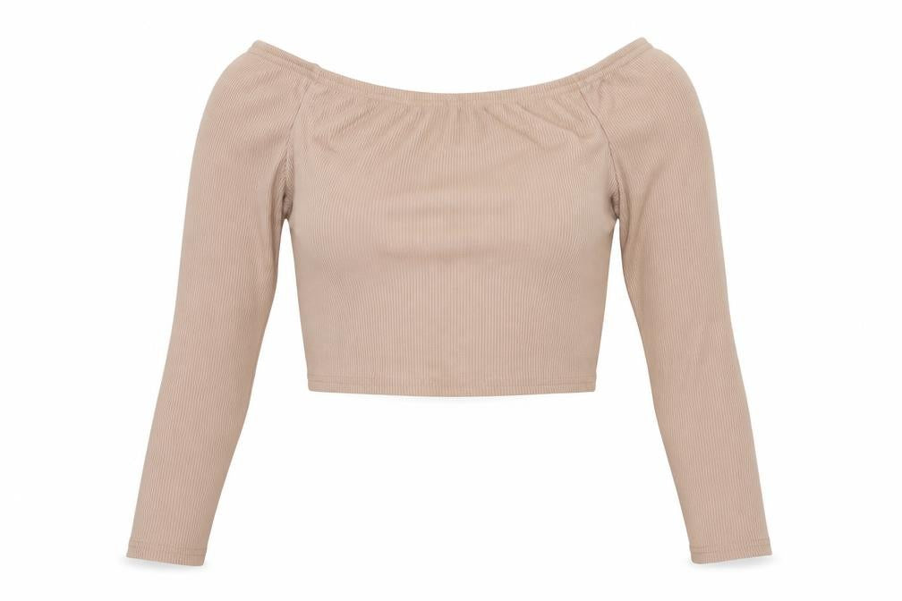 Front view of PRETTYLITTLETHING women’s beige basic blouse, size UK 10