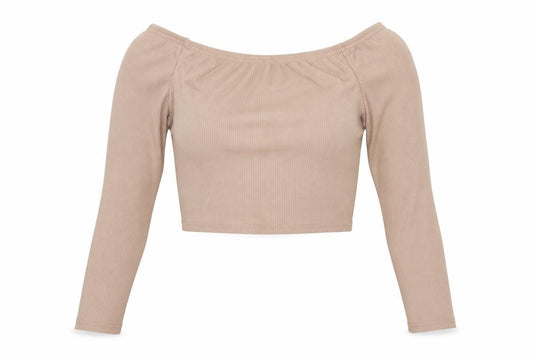 Front view of PRETTYLITTLETHING women’s beige basic blouse, size UK 10