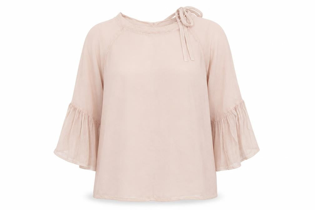 Front view of New Line women’s pink basic blouse, size L