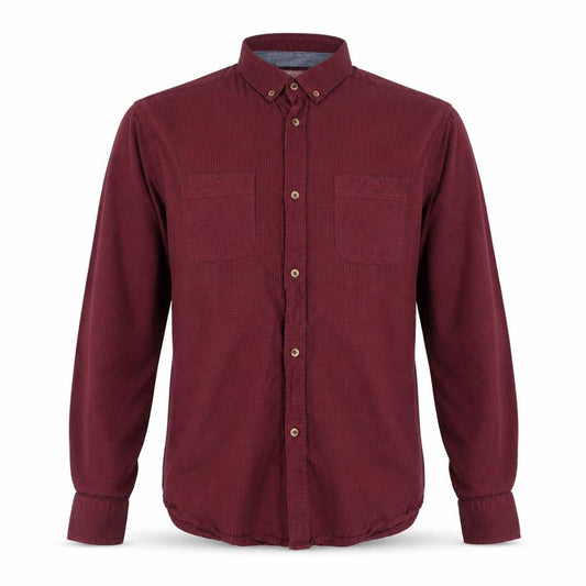 Front view of Industrialise men’s purple check button-up, size XL