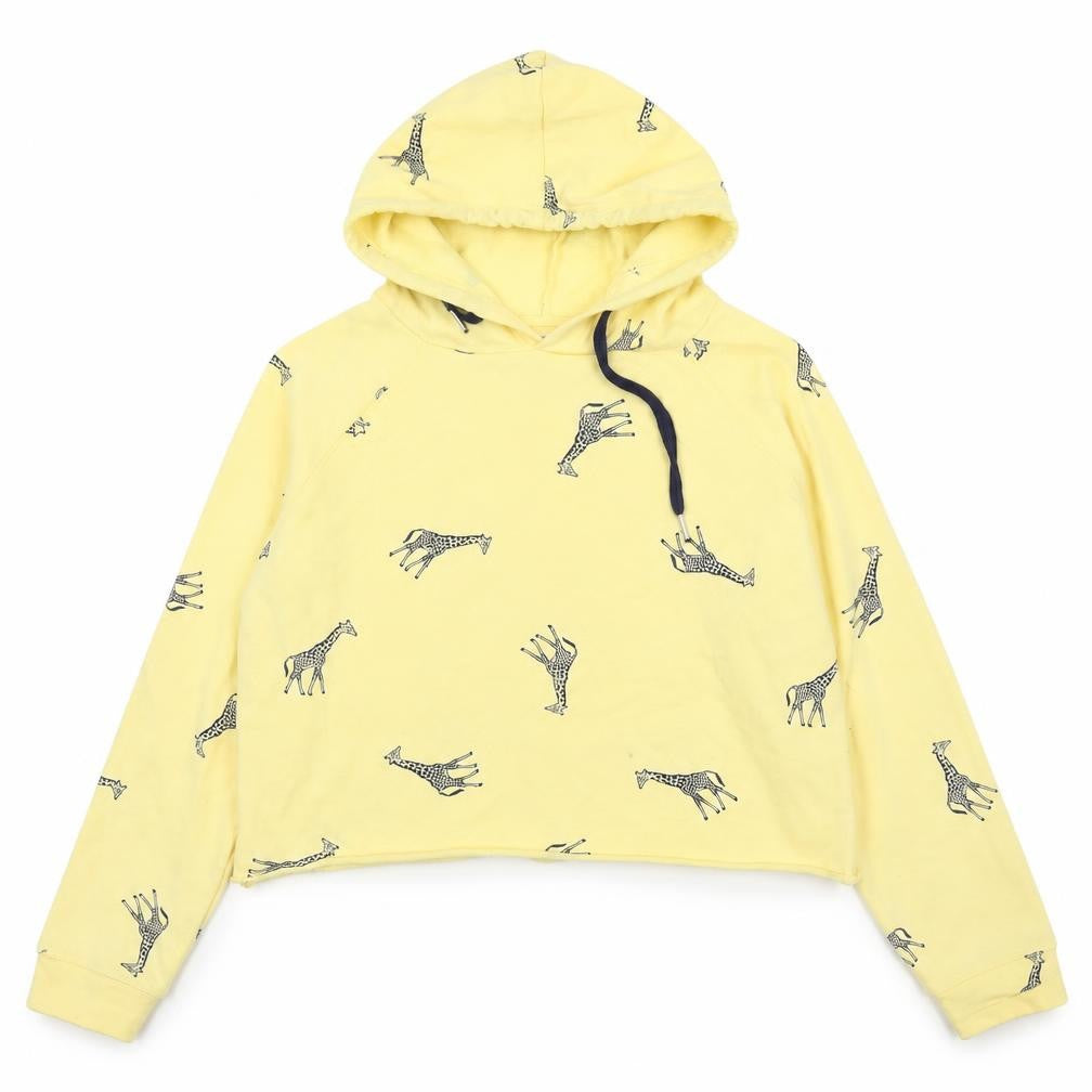 Front view of Messy Bun women’s yellow pullover hoodie, size M