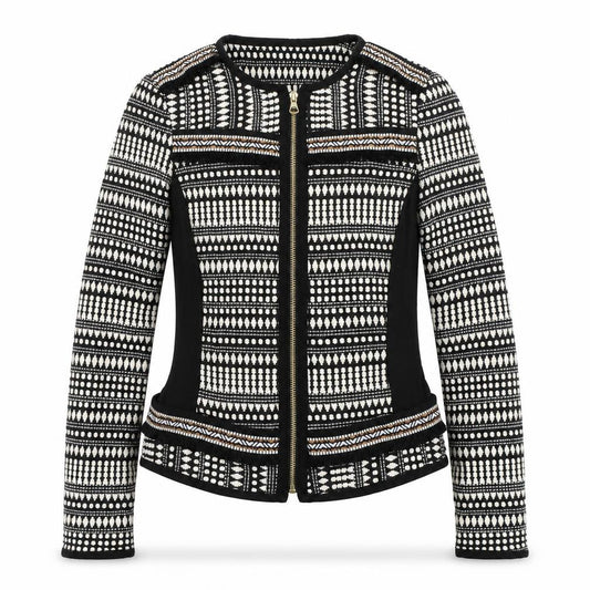 Front view of H&M women’s multicoloured argyle/diamond jacket, size UK 36