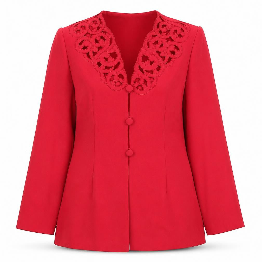 Front view of Gina women’s red jacket, size UK 12