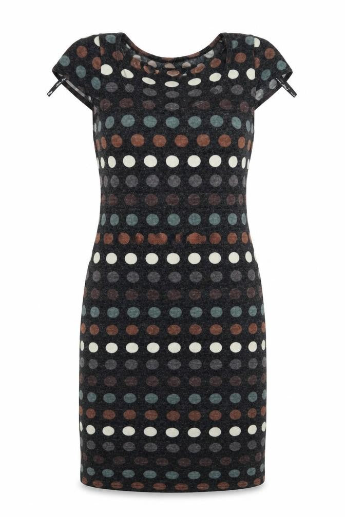 Front view of Rage women’s black polka dot jumper dress, size UK 8