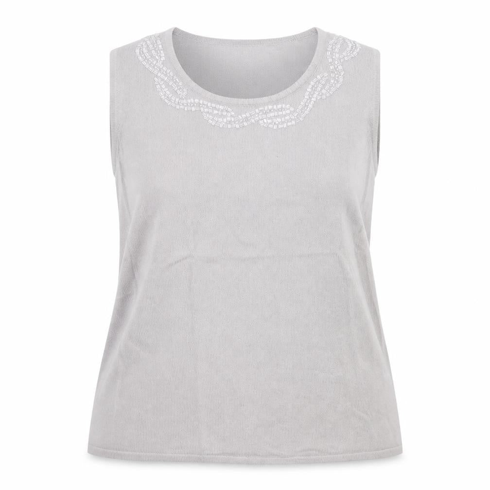 Front view of Marks & Spencer women’s grey basic tank, size UK 20