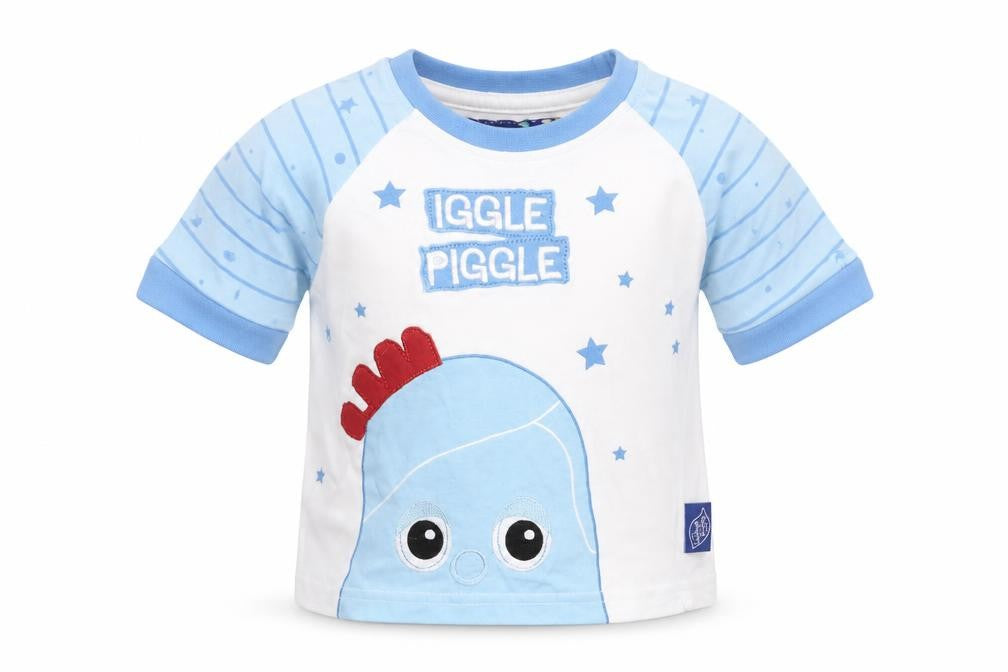 Front view of Int he night Baby Blue Striped Basic T-Shirt, size 9-12, Months