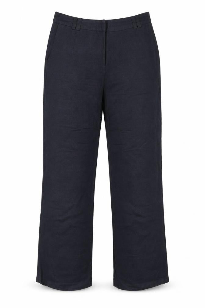 Front view of Next women’s blue trousers, size UK 8, 28-inch leg