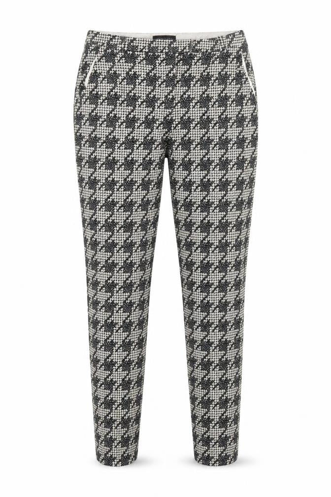 Front view of Topshop women’s blue herringbone trousers, size UK 10, 28-inch leg