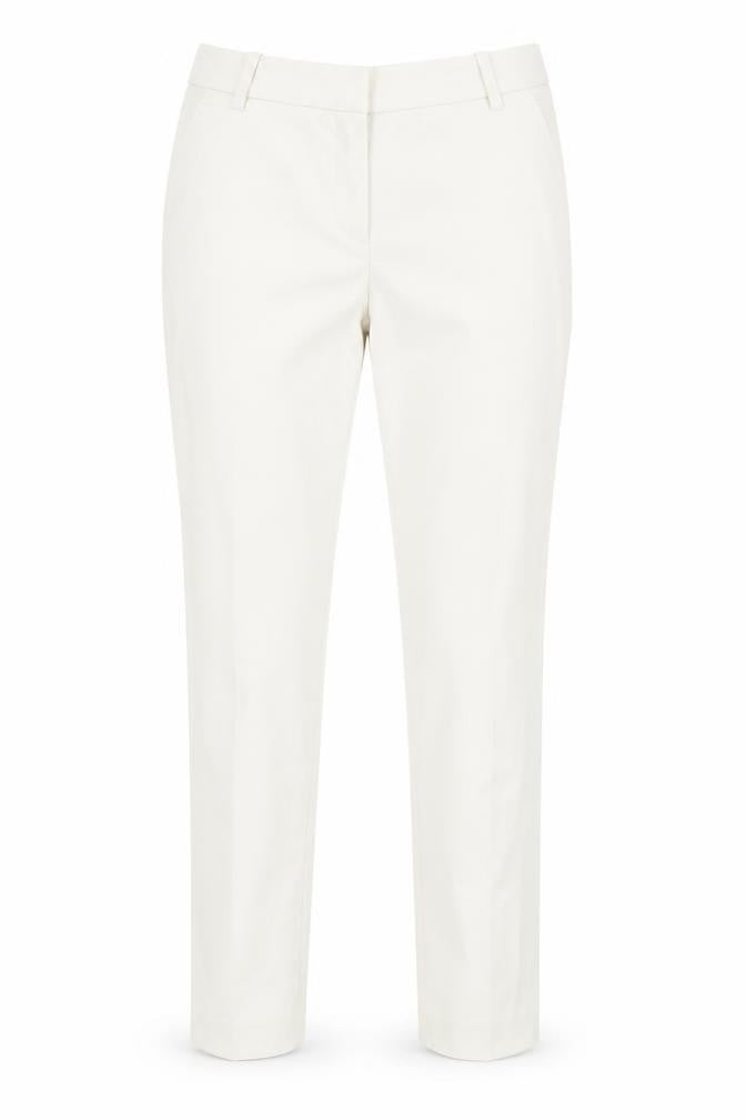 Front view of H&M women’s ivory trousers, size UK 6, 30-inch leg