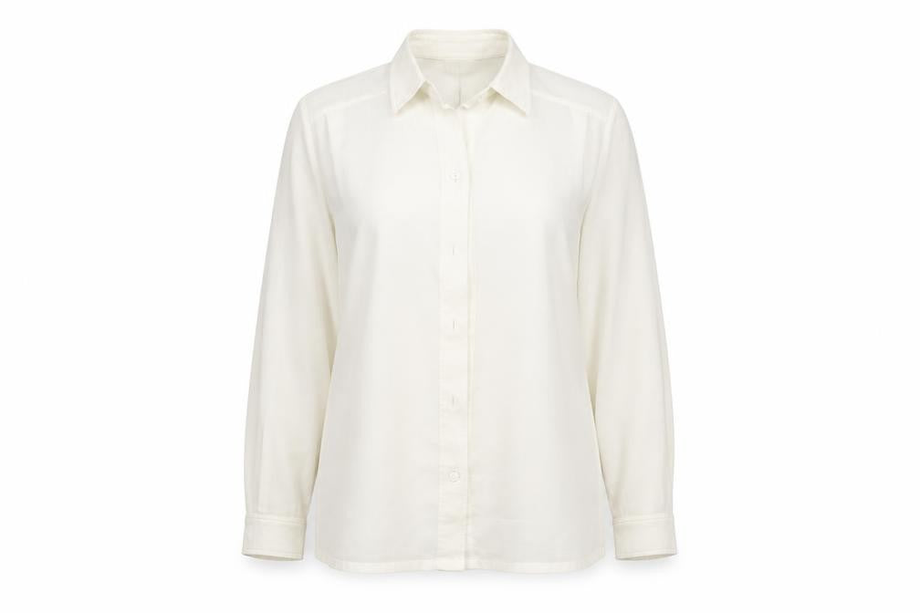 Front view of Sommermann women’s ivory basic button-up, size UK 14