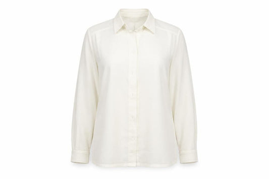 Front view of Sommermann women’s ivory basic button-up, size UK 14