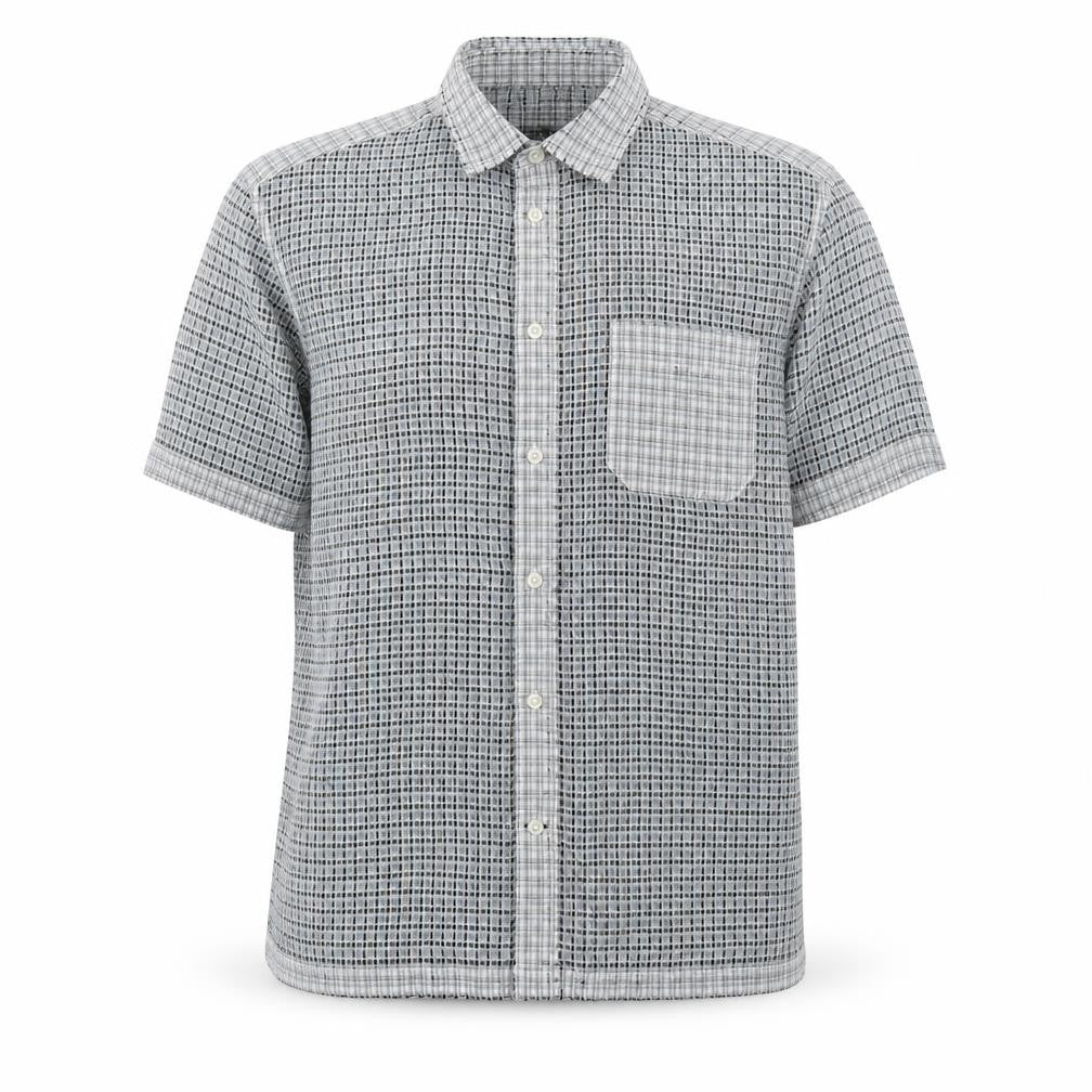 Front view of Marks & Spencer men’s multicoloured check button-up, size M