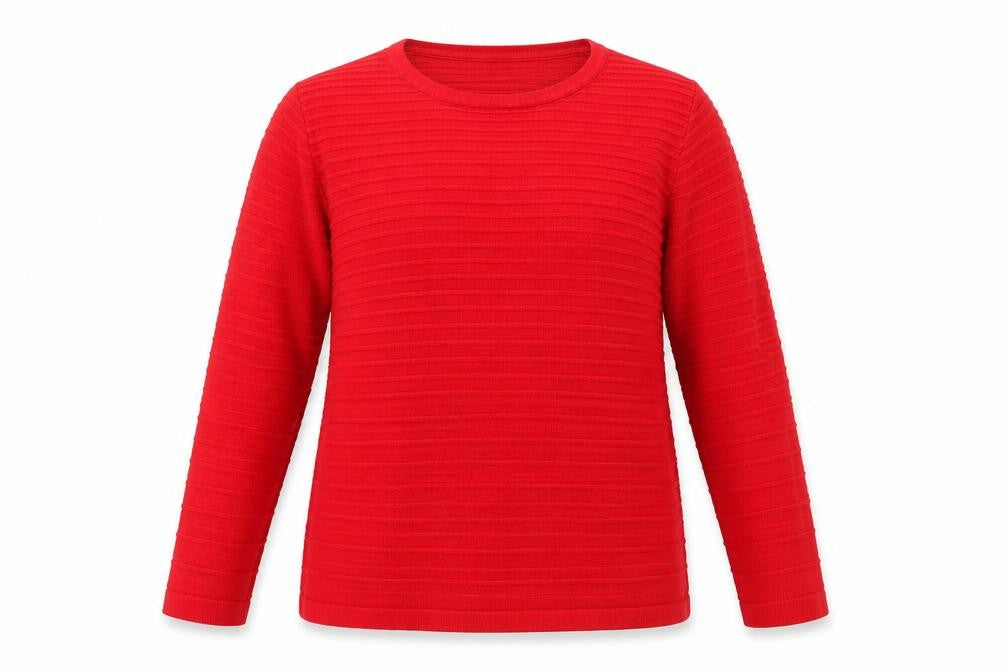 Front view of Warehouse women’s red jumper, size UK 6