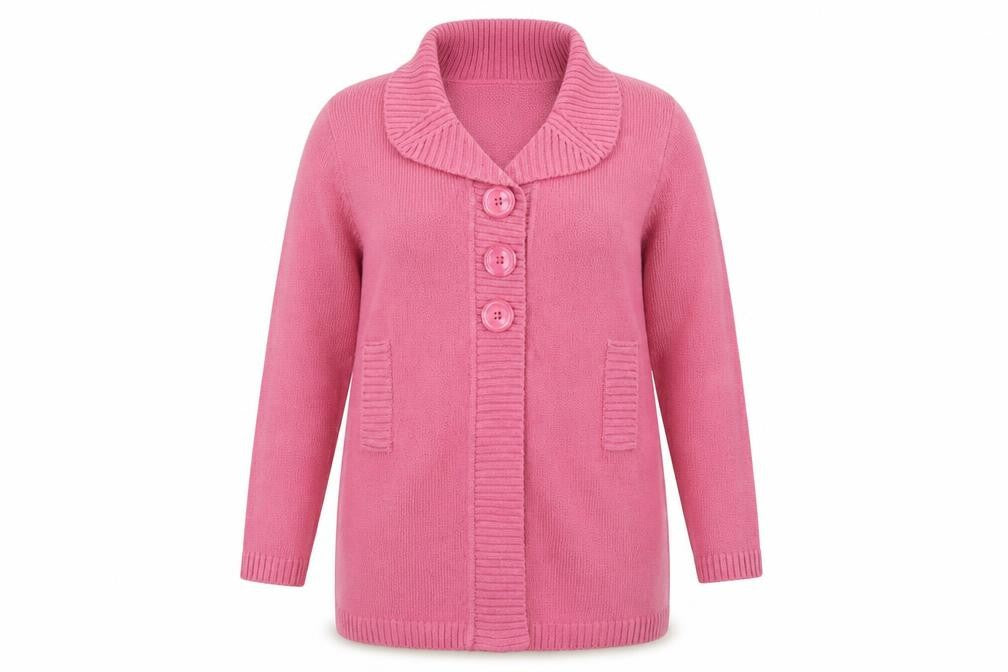 Front view of sarah dunnway women’s pink cape jumper, size L