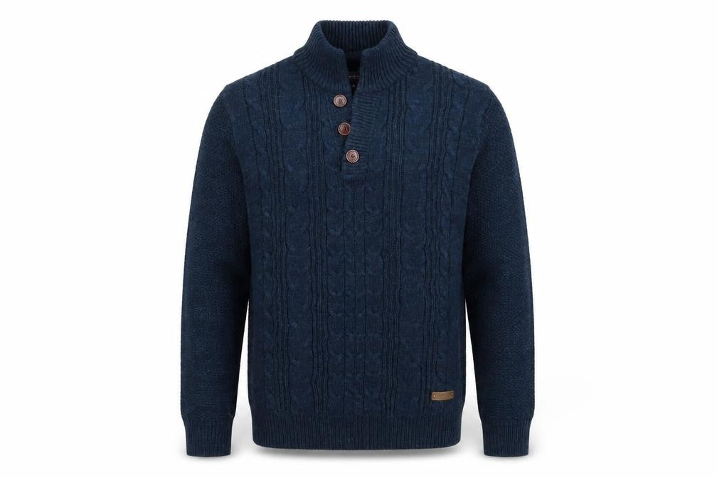 Front view of Easy men’s blue jumper, size M