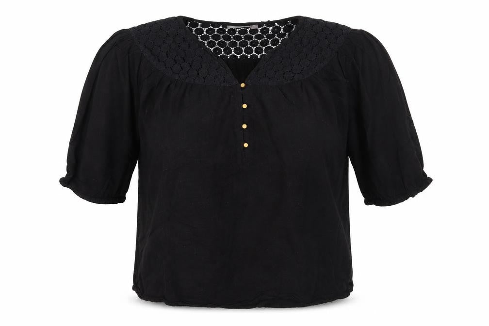Front view of GIA women’s black basic blouse, size S